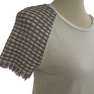 Maje White Tee with Tweed Sleeves Multi color purple Size‎ 2